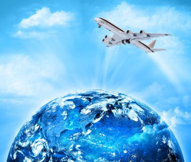 Dünyadan Uzaya. Kavram serisinden küresel iş dünyasının en iyi internet kavramı. Bu görüntünün elementleri NASA tarafından döşenmiştir. 3B illüstrasyon