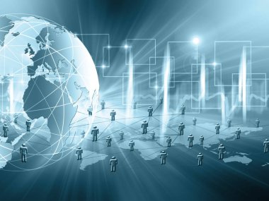 Global iş dünyasının en iyi internet kavramı. Küre, teknolojik arka planda parlayan çizgiler. Wi-Fi, ışınlar, semboller İnternet, 3 boyutlu illüstrasyon