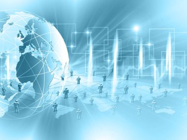Global iş dünyasının en iyi internet kavramı. Küre, teknolojik arka planda parlayan çizgiler. Wi-Fi, ışınlar, semboller İnternet, 3 boyutlu illüstrasyon