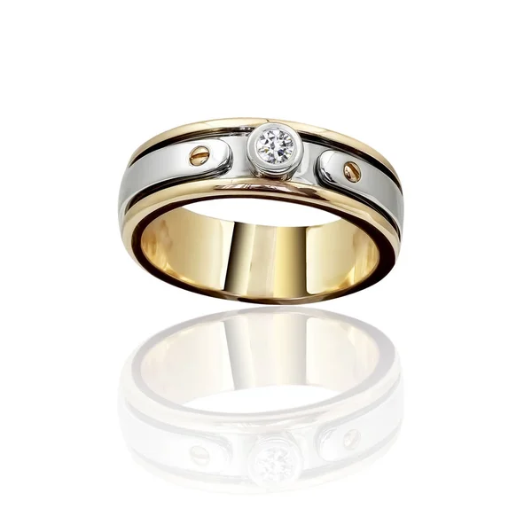 Impegno Oro con anello in pietra. Illustrazione 3D — Foto Stock