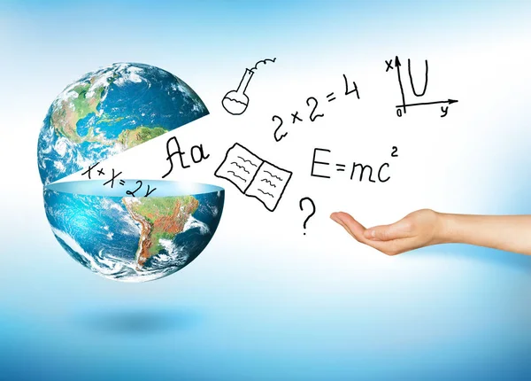 Küre ve sembolleri okul. Eğitim kavramı. Resimde 3d eğitim kavramı. Geri okul kavramı.