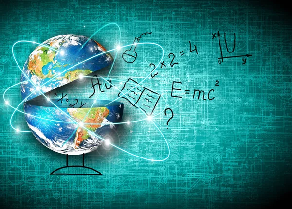 Küre ve sembolleri okul. Eğitim kavramı. Resimde 3d eğitim kavramı. Geri okul kavramı.