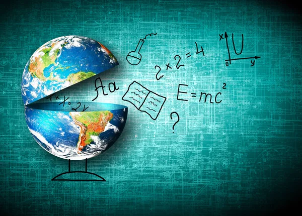 Globe and symbols of the school. Educational concept. Illustration 3d of educational concept. Back to school concept. — Stock Photo, Image