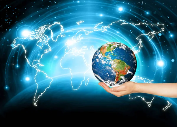Föld az űrből. Legjobb internet koncepció a globális üzleti koncepció sorozat. A kép elemeit a NASA bocsátotta rendelkezésre. 3D illusztráció — Stock Fotó