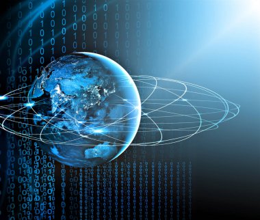 Dünyadan Uzaya. Kavram serisinden küresel iş dünyasının en iyi internet kavramı. Bu görüntünün elementleri NASA tarafından döşenmiştir. 3B illüstrasyon