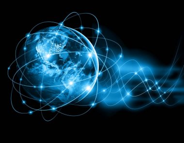 Dünyadan Uzaya. Kavram serisinden küresel iş dünyasının en iyi internet kavramı. Bu görüntünün elementleri NASA tarafından döşenmiştir. 3B illüstrasyon