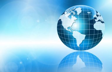 Global iş dünyasının en iyi internet kavramı. Küre, teknolojik arka planda parlayan çizgiler. Wi-Fi, ışınlar, semboller İnternet, 3 boyutlu illüstrasyon