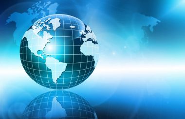 Global iş dünyasının en iyi internet kavramı. Küre, teknolojik arka planda parlayan çizgiler. Wi-Fi, ışınlar, semboller İnternet, 3 boyutlu illüstrasyon