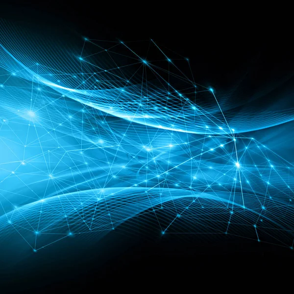 Arka plan ile bağlantılı çizgilerin ve noktaların tasarımınız için. Güzel iç içe, düz çizgiler, noktalar ve yanıp söner karanlık bir arka plan üzerinde parlayan