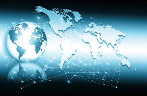 Bästa Internet Begreppet global verksamhet. Globe, glödande linjer på teknisk bakgrund. Wi-Fi, strålar, symboler Internet, 3D-illustration — Stockfoto