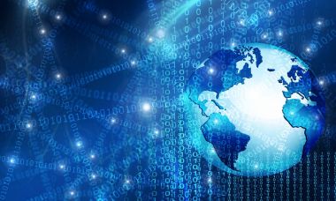 Global iş dünyasının en iyi internet kavramı. Küre, teknolojik arka planda parlayan çizgiler. Wi-Fi, ışınlar, semboller İnternet, 3 boyutlu illüstrasyon