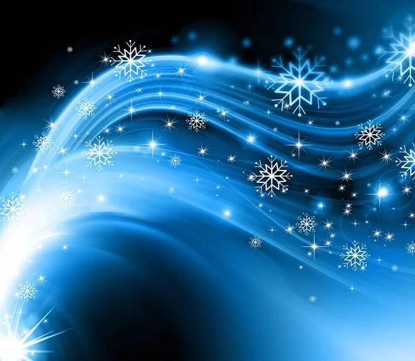 Fiocchi di neve e stelle che scendono sullo sfondo — Foto Stock