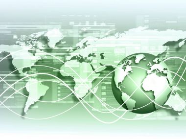 Global iş dünyasının en iyi internet kavramı. Küre, teknolojik arka planda parlayan çizgiler. Wi-Fi, ışınlar, semboller İnternet, 3 boyutlu illüstrasyon