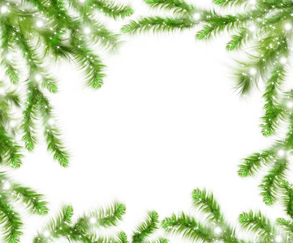 Branches d'arbre de Noël et espace pour le texte. Bordure réaliste de sapin, cadre isolé sur blanc — Photo