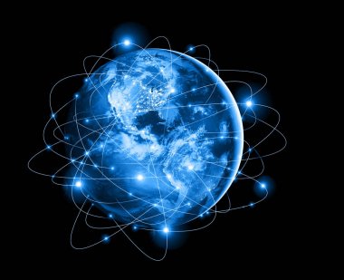 Dünyadan Uzaya. Kavram serisinden küresel iş dünyasının en iyi internet kavramı. Bu görüntünün elementleri NASA tarafından döşenmiştir. 3B illüstrasyon