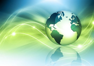 Global iş dünyasının en iyi internet kavramı. Küre, teknolojik arka planda parlayan çizgiler. Wi-Fi, ışınlar, semboller İnternet, 3 boyutlu illüstrasyon