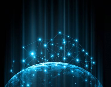 Dünyadan Uzaya. Kavram serisinden küresel iş dünyasının en iyi internet kavramı. Bu görüntünün elementleri NASA tarafından döşenmiştir. 3B illüstrasyon