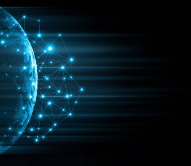 Dünyadan Uzaya. Kavram serisinden küresel iş dünyasının en iyi internet kavramı. Bu görüntünün elementleri NASA tarafından döşenmiştir. 3B illüstrasyon