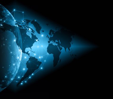 Dünyadan Uzaya. Kavram serisinden küresel iş dünyasının en iyi internet kavramı. Bu görüntünün elementleri NASA tarafından döşenmiştir. 3B illüstrasyon