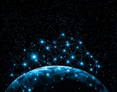 Dünyadan Uzaya. Kavram serisinden küresel iş dünyasının en iyi internet kavramı. Bu görüntünün elementleri NASA tarafından döşenmiştir. 3B illüstrasyon