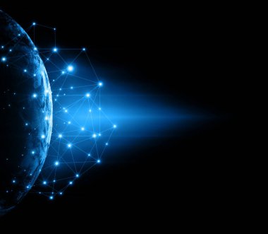 Dünyadan Uzaya. Kavram serisinden küresel iş dünyasının en iyi internet kavramı. Bu görüntünün elementleri NASA tarafından döşenmiştir. 3B illüstrasyon