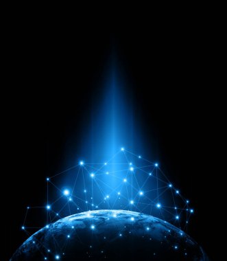 Dünyadan Uzaya. Kavram serisinden küresel iş dünyasının en iyi internet kavramı. Bu görüntünün elementleri NASA tarafından döşenmiştir. 3B illüstrasyon