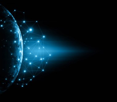 Dünyadan Uzaya. Kavram serisinden küresel iş dünyasının en iyi internet kavramı. Bu görüntünün elementleri NASA tarafından döşenmiştir. 3B illüstrasyon