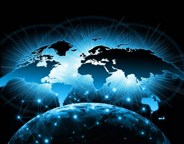 Pământul din spaţiu. Cel mai bun Internet Concept al afacerilor globale din seria de concepte. Elemente ale acestei imagini furnizate de NASA. Ilustrație 3D — Fotografie, imagine de stoc
