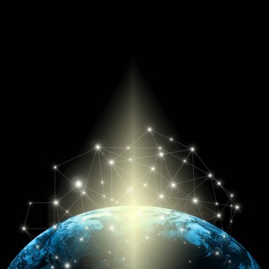 Dünyadan Uzaya. Kavram serisinden küresel iş dünyasının en iyi internet kavramı. Bu görüntünün elementleri NASA tarafından döşenmiştir. 3B illüstrasyon