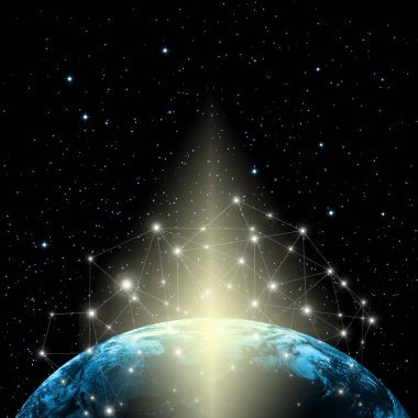 Dünyadan Uzaya. Kavram serisinden küresel iş dünyasının en iyi internet kavramı. Bu görüntünün elementleri NASA tarafından döşenmiştir. 3B illüstrasyon