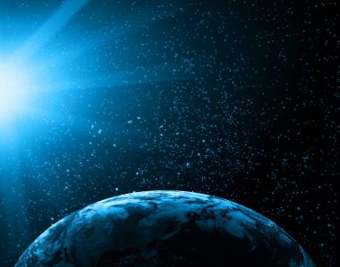 Dünyadan Uzaya. Kavram serisinden küresel iş dünyasının en iyi internet kavramı. Bu görüntünün elementleri NASA tarafından döşenmiştir. 3B illüstrasyon