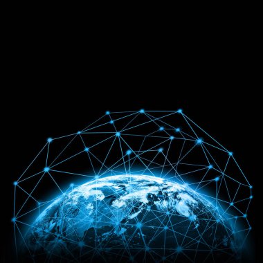 Dünyadan Uzaya. Kavram serisinden küresel iş dünyasının en iyi internet kavramı. Bu görüntünün elementleri NASA tarafından döşenmiştir. 3B illüstrasyon