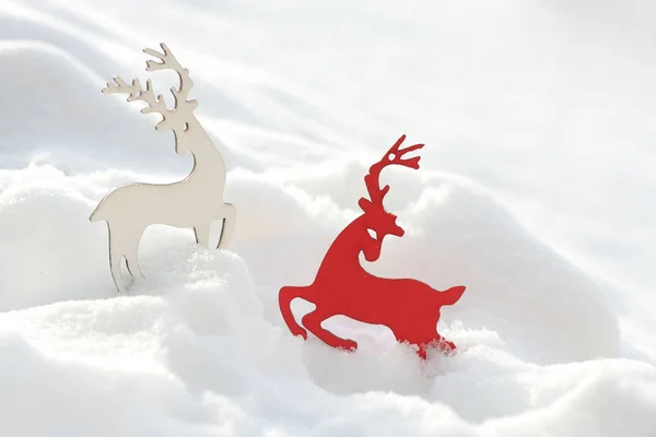 Deer decor of christmas in the snow. Christmas background — Stock Photo, Image