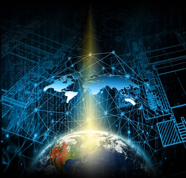 地球来自太空。从概念系列看全球商业的最佳互联网概念.这张照片的内容由NASA提供。3D插图 — 图库照片
