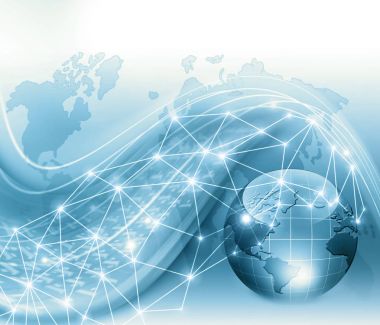Global iş dünyasının en iyi internet kavramı. Küre, teknolojik arka planda parlayan çizgiler. Wi-Fi, ışınlar, semboller İnternet, 3 boyutlu illüstrasyon