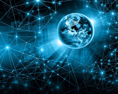 Dünyadan Uzaya. Kavram serisinden küresel iş dünyasının en iyi internet kavramı. Bu görüntünün elementleri NASA tarafından döşenmiştir. 3B illüstrasyon