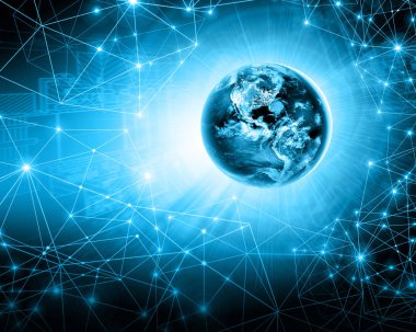 Dünyadan Uzaya. Kavram serisinden küresel iş dünyasının en iyi internet kavramı. Bu görüntünün elementleri NASA tarafından döşenmiştir. 3B illüstrasyon