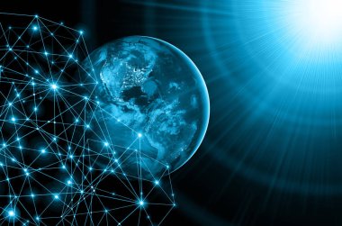 Dünyadan Uzaya. Kavram serisinden küresel iş dünyasının en iyi internet kavramı. Bu görüntünün elementleri NASA tarafından döşenmiştir. 3B illüstrasyon
