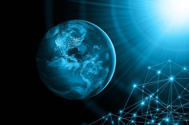 Dünyadan Uzaya. Kavram serisinden küresel iş dünyasının en iyi internet kavramı. Bu görüntünün elementleri NASA tarafından döşenmiştir. 3B illüstrasyon