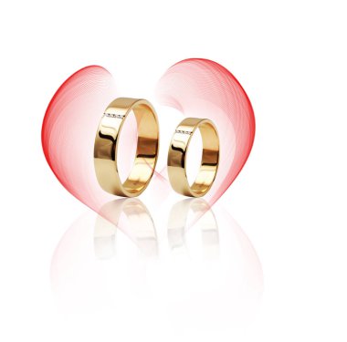 Beyaz arka plan üzerinde izole elmas yüzük. İle üç elmas yüzük. Altın alyans.