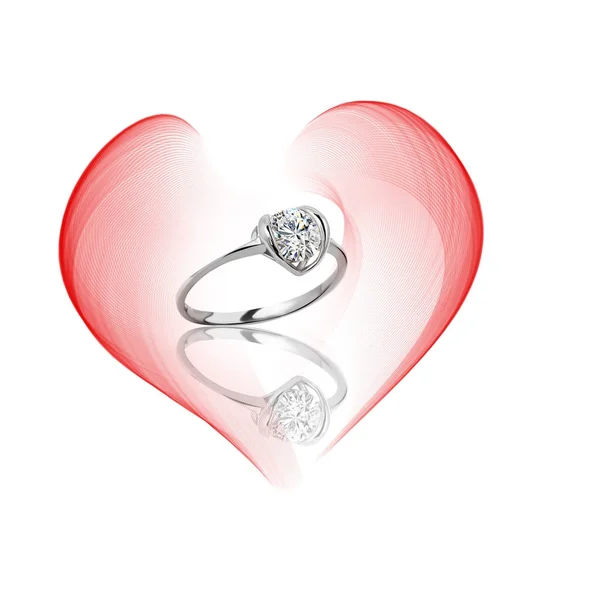 Anel de diamante isolado no fundo branco. Anel com três diamantes. Anéis de casamento dourados . — Fotografia de Stock