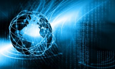 Global iş dünyasının en iyi internet kavramı. Küre, teknolojik arka planda parlayan çizgiler. Wi-Fi, ışınlar, semboller İnternet, 3 boyutlu illüstrasyon