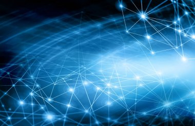 Arka plan ile bağlantılı çizgilerin ve noktaların tasarımınız için. Güzel iç içe, düz çizgiler, noktalar ve yanıp söner karanlık bir arka plan üzerinde parlayan