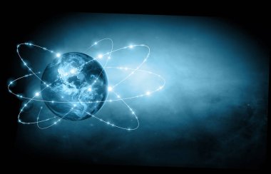 Dünyadan Uzaya. Kavram serisinden küresel iş dünyasının en iyi internet kavramı. Bu görüntünün elementleri NASA tarafından döşenmiştir. 3B illüstrasyon