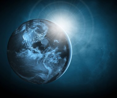 Dünyadan Uzaya. Kavram serisinden küresel iş dünyasının en iyi internet kavramı. Bu görüntünün elementleri NASA tarafından döşenmiştir. 3B illüstrasyon