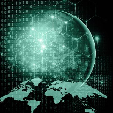 Dünyadan Uzaya. Kavram serisinden küresel iş dünyasının en iyi internet kavramı. Bu görüntünün elementleri NASA tarafından döşenmiştir. 3B illüstrasyon