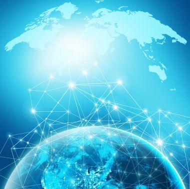 Dünyadan Uzaya. Kavram serisinden küresel iş dünyasının en iyi internet kavramı. Bu görüntünün elementleri NASA tarafından döşenmiştir. 3B illüstrasyon