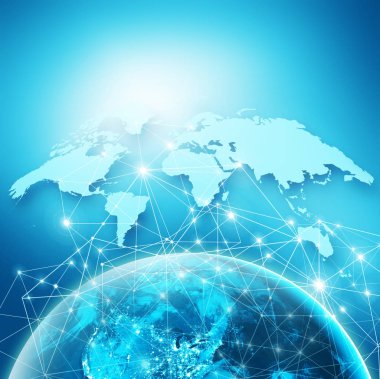 Dünyadan Uzaya. Kavram serisinden küresel iş dünyasının en iyi internet kavramı. Bu görüntünün elementleri NASA tarafından döşenmiştir. 3B illüstrasyon