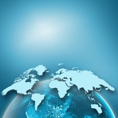 Dünyadan Uzaya. Kavram serisinden küresel iş dünyasının en iyi internet kavramı. Bu görüntünün elementleri NASA tarafından döşenmiştir. 3B illüstrasyon