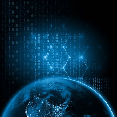 Dünyadan Uzaya. Kavram serisinden küresel iş dünyasının en iyi internet kavramı. Bu görüntünün elementleri NASA tarafından döşenmiştir. 3B illüstrasyon